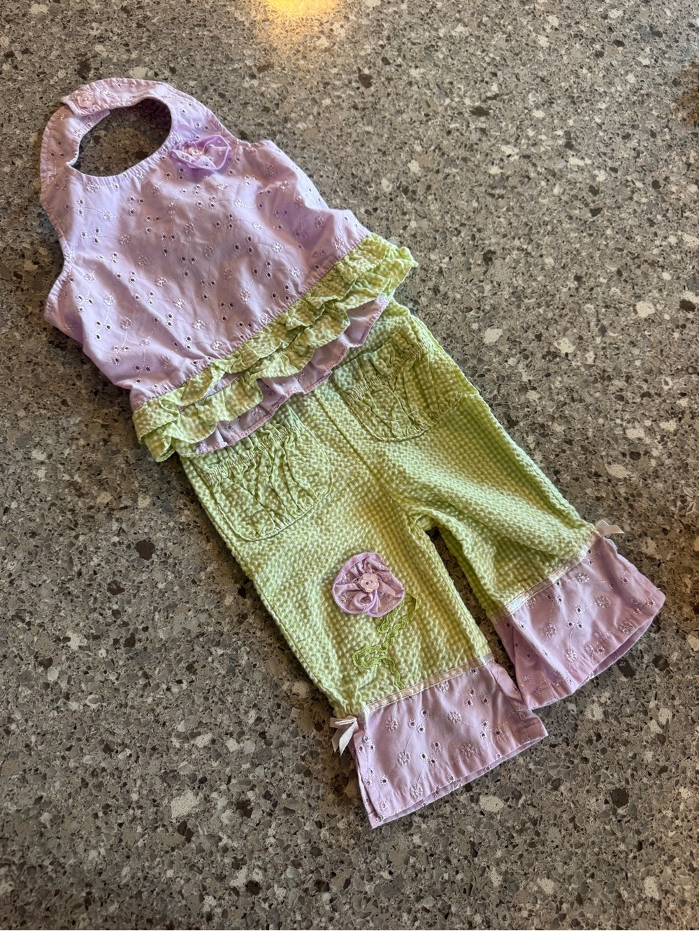 Angels 12M Eyelet Gingham Ruffle Top & Pants 2 Piece Set